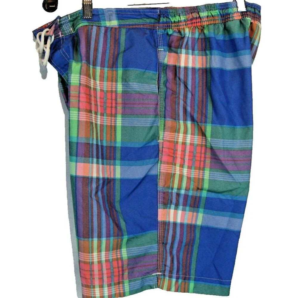 Mens Chaps Ralph Lauren Poly Blue Plaid Unlined Swim Board Shorts sz Lg x 9
